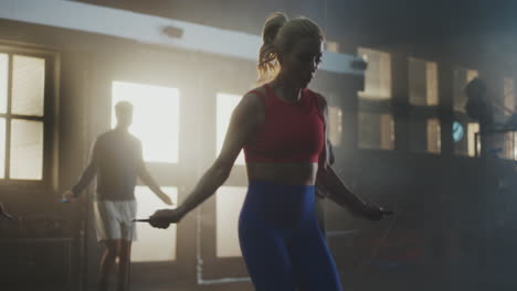 group jumping rope workout in gym