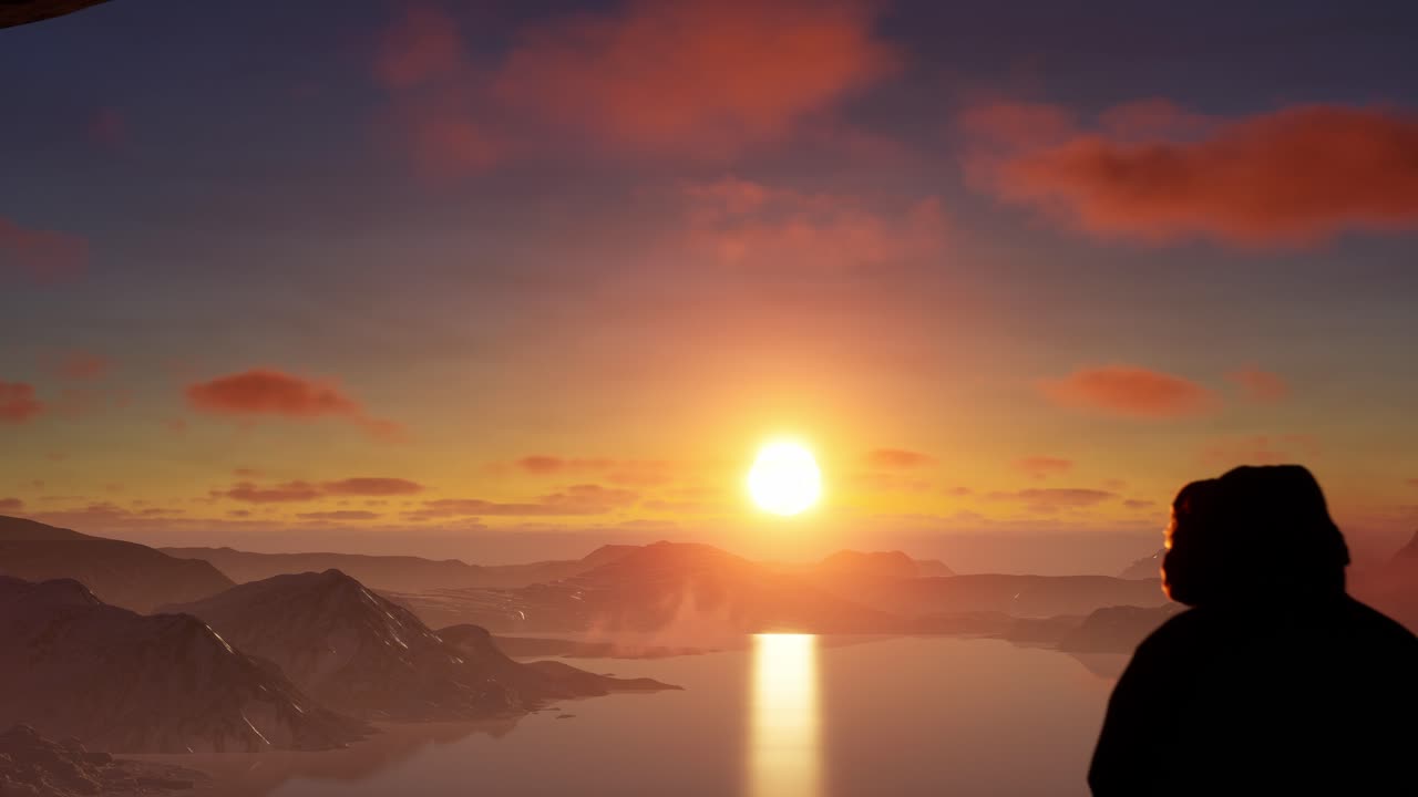 puesta de sol sobre las montañas congeladas