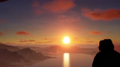 sunset over frozen mountains