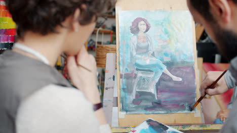 art class portrait painting session