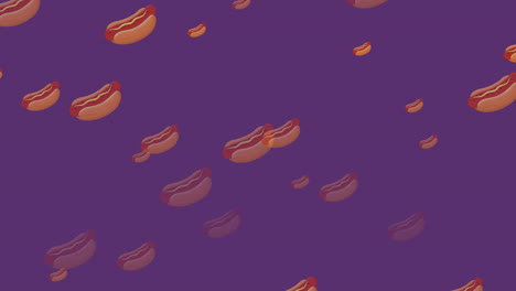 animation of falling hot dogs icons on purple background