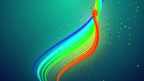 las líneas de brillo de color arco iris vuelan en el aire, oscilando suavemente y ondulando. el fondo creativo en bucle abstracto 3d como cinta de brillo flota en líquido con partículas. luma mate como canal alfa.