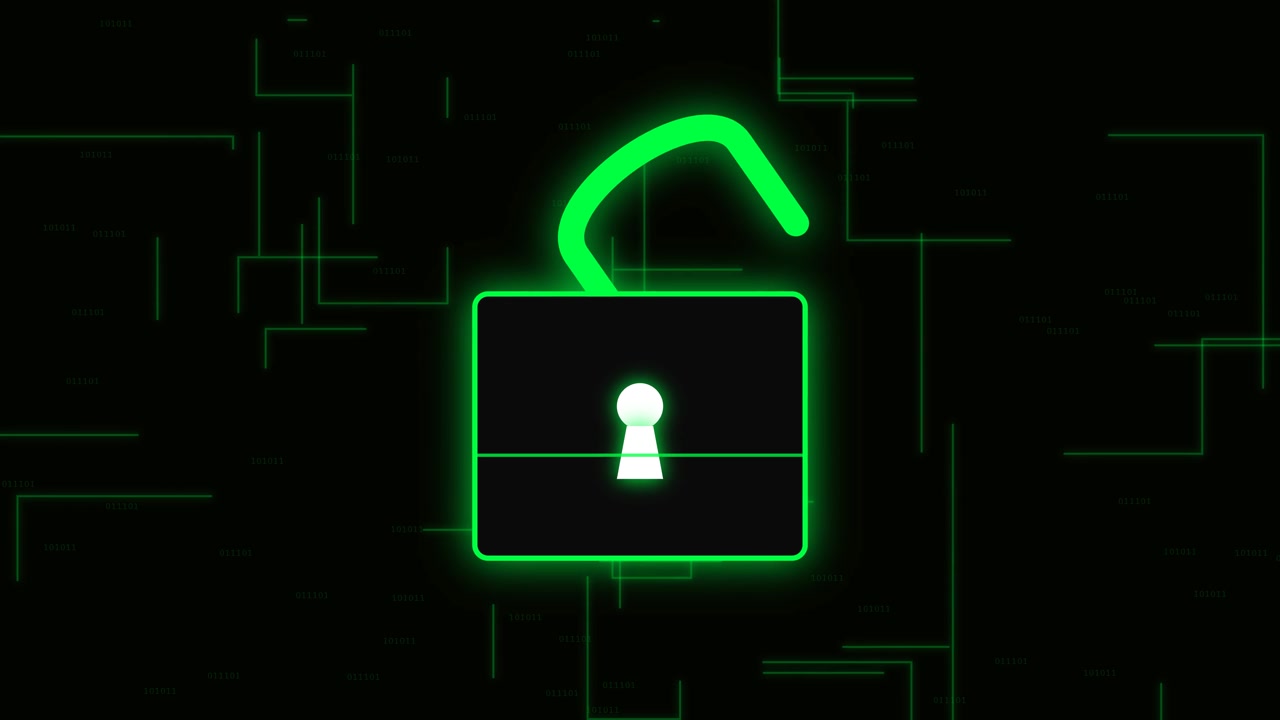 Digital Padlock Changing from Locked Red to Unlocked Green