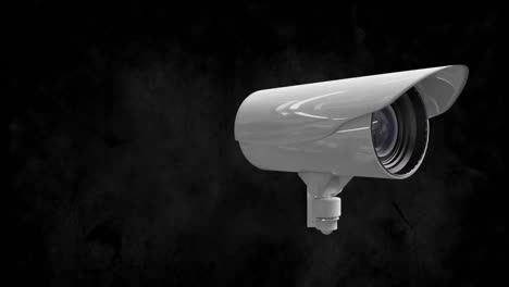 animación de una cámara de seguridad, con líneas de interferencia, moviéndose sobre un fondo negro
