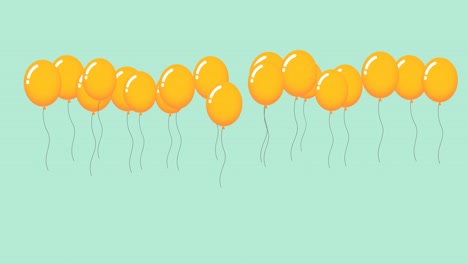 Animation-Gelber-Luftballons,-Die-Auf-Grünem-Hintergrund-Hüpfen