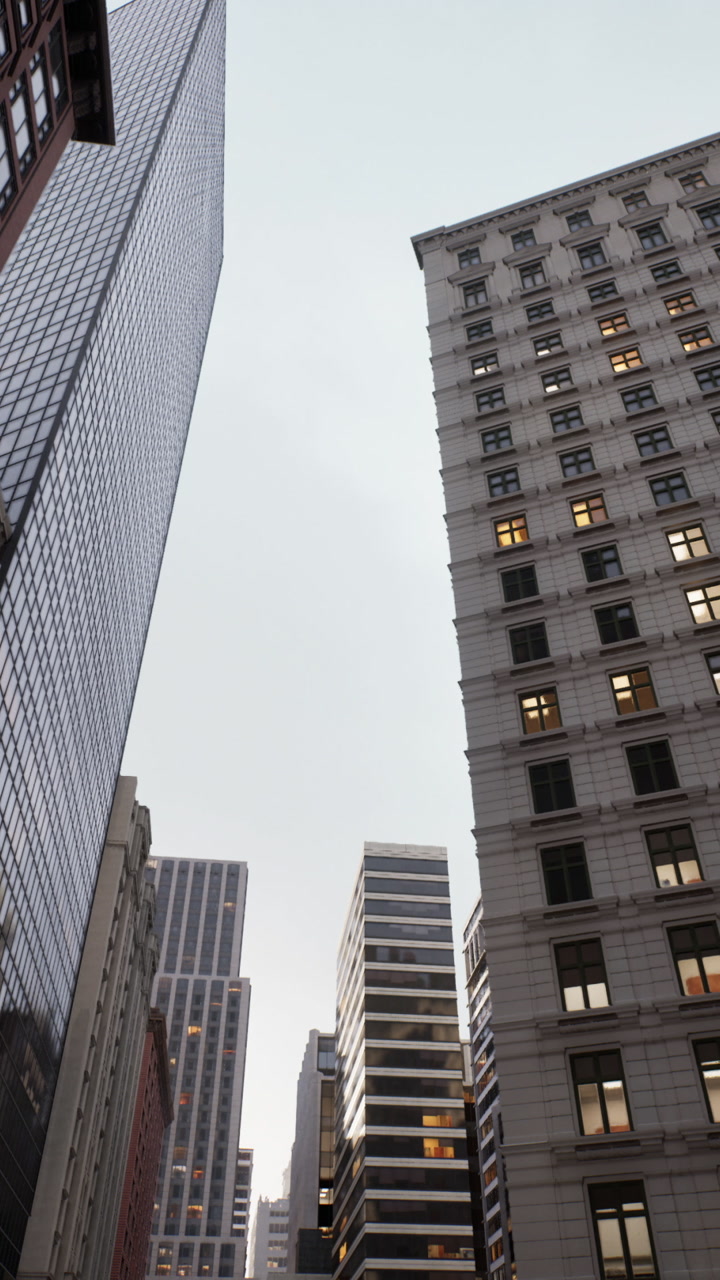 Urban calm highlighted by symmetric modern skyscraper arrangement