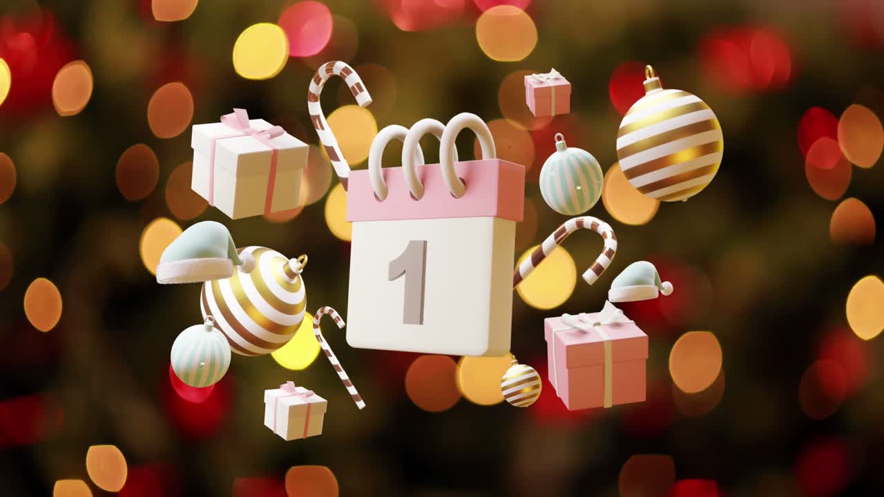 1 숫자 날짜와 크리스마스 장식과 함께 달력의 애니메이션