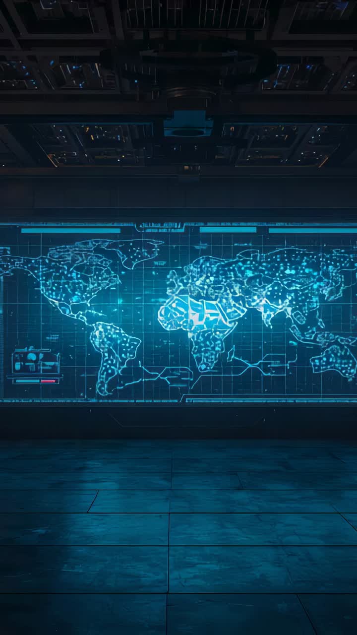 Vertical video: System booting, pulsing holo map showing nodes in ops room, HUD indicating activity
