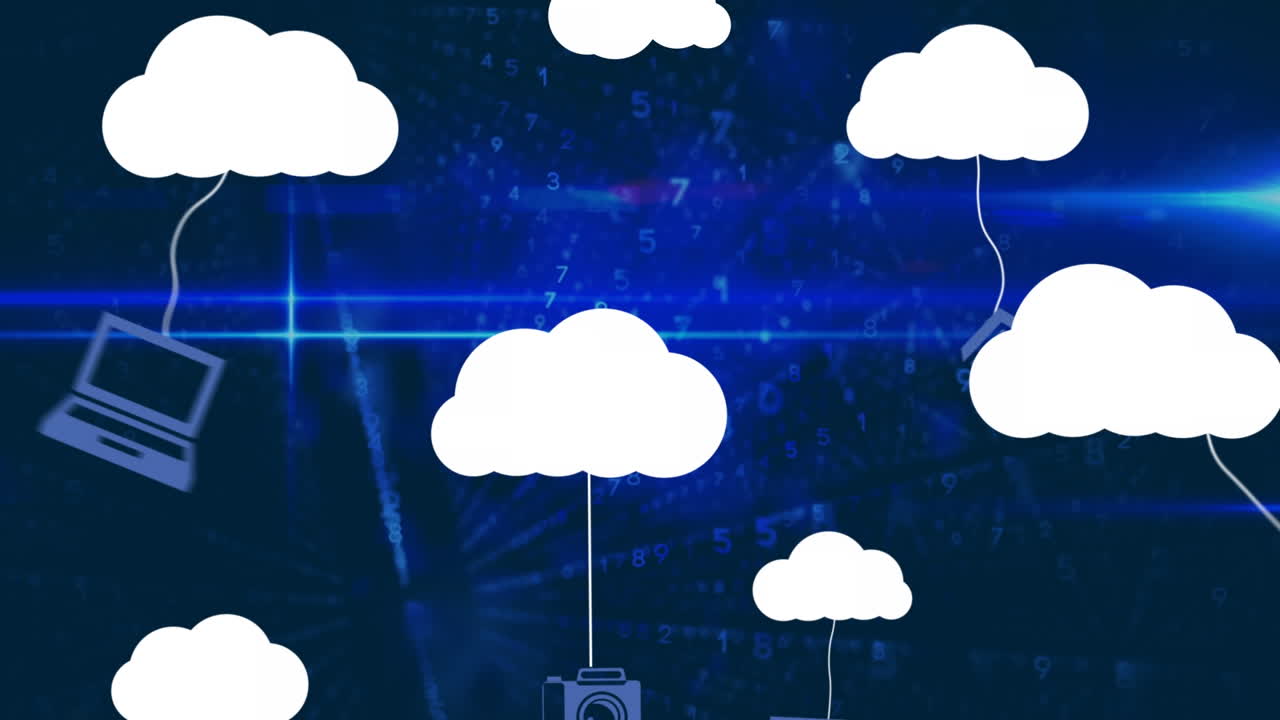 анимация иконок облаков и обработка данных на темном фоне