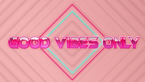 animación de buenas vibraciones sólo texto en rosa metálico sobre líneas de neón en formas de diamante rosa