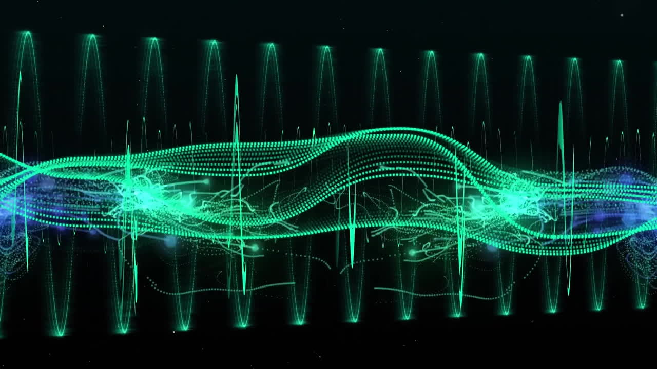 Animation of green and blue lines moving on black background