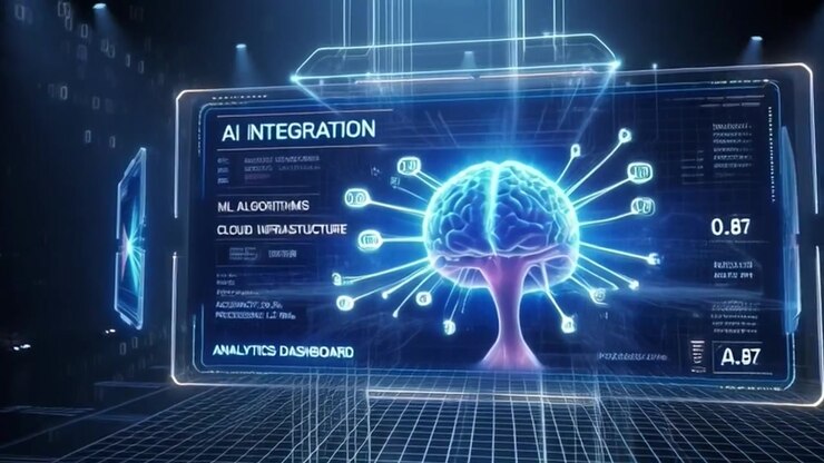 Futuristic AI Integration Interface with Digital Brain Visualization