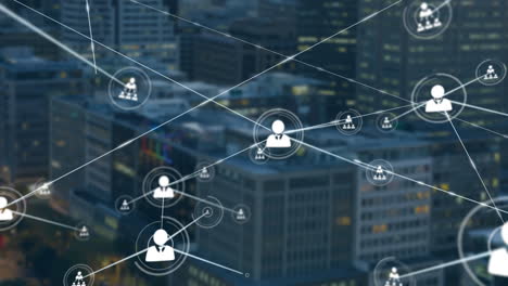 animation of networks of connections over cityscape