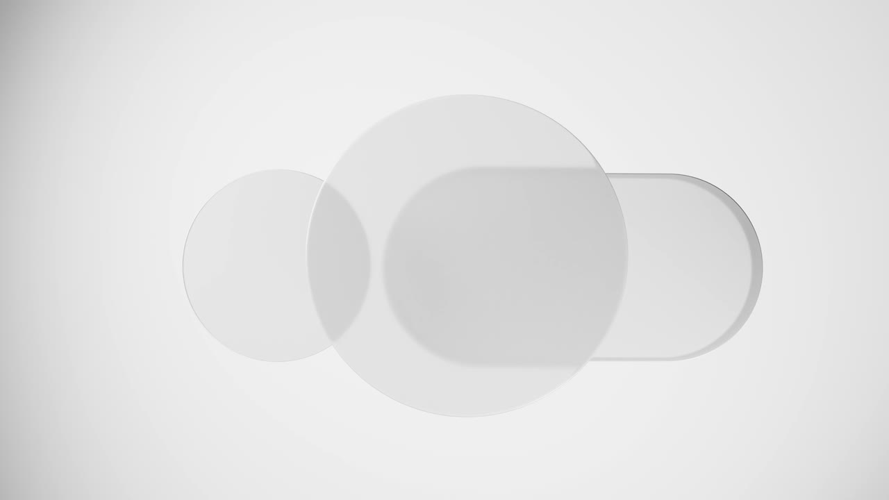 Abstract Translucent Geometric Shapes Moving on White Background