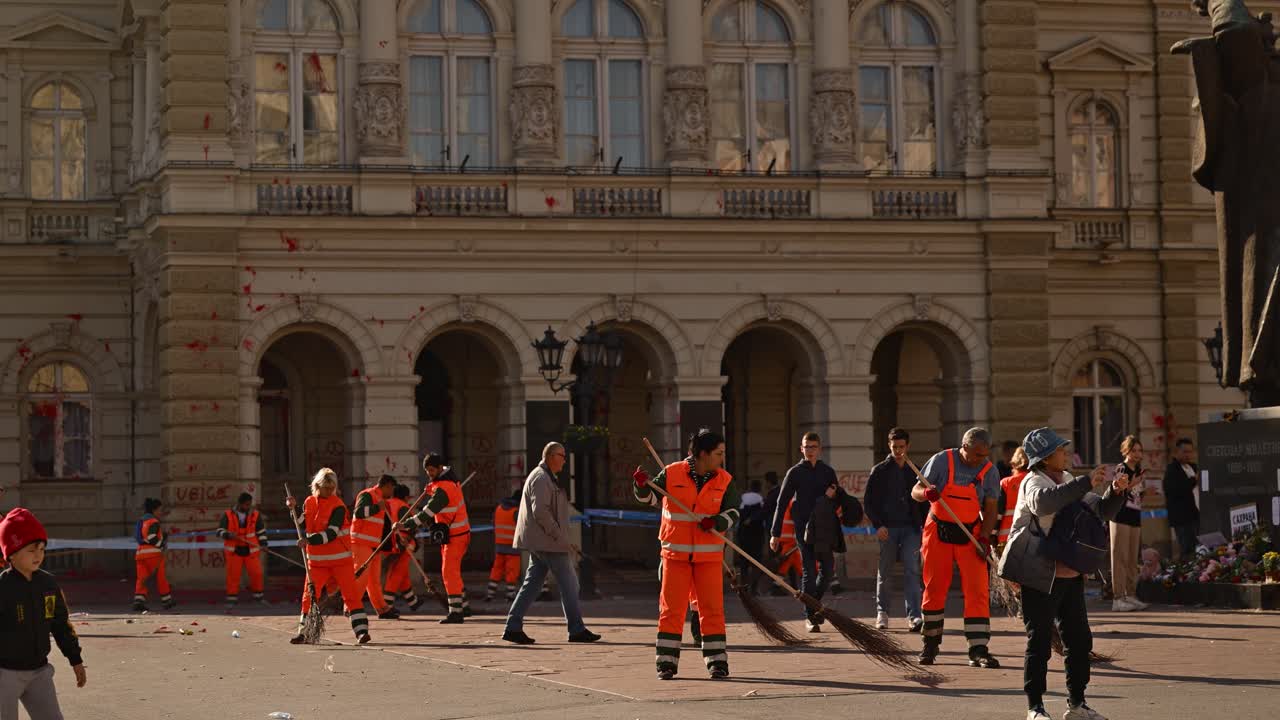 City Workers Cleaning Up After a Protest