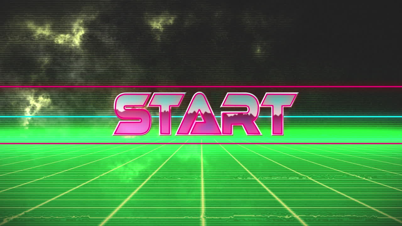 구름과 초록색 사각형 위의 시작 텍스트의 애니메이션