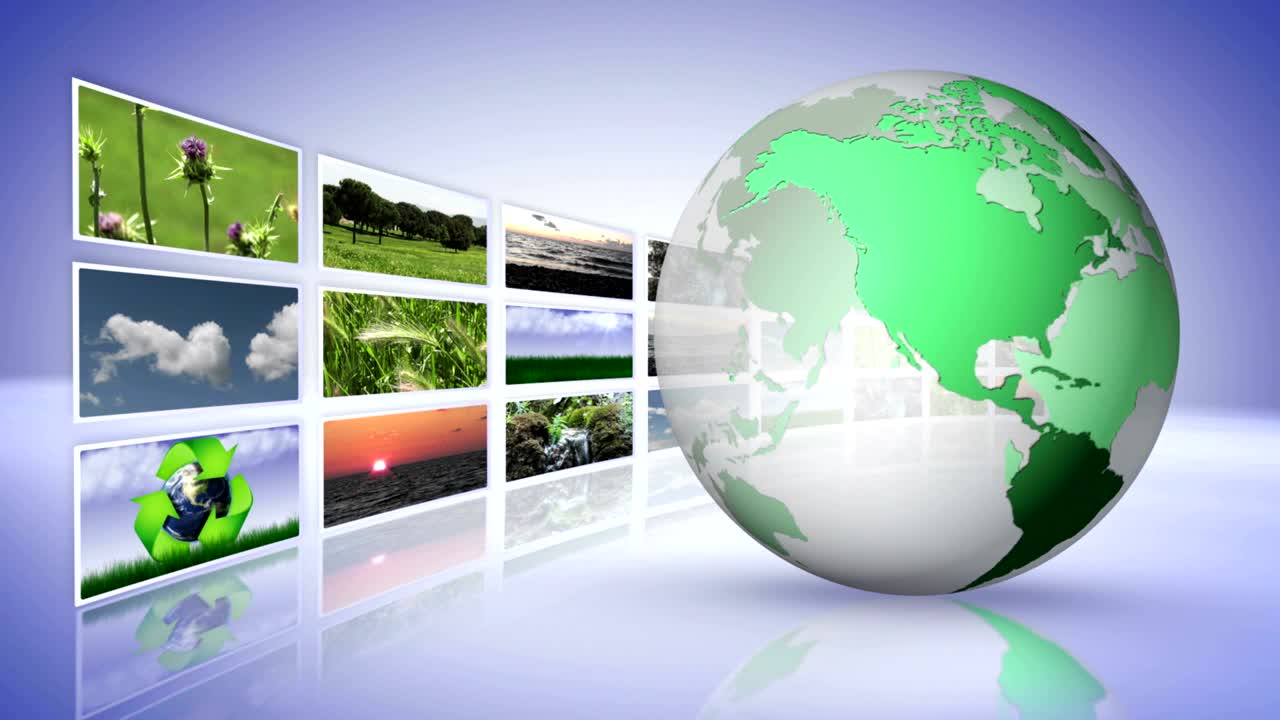 녹색 지구와 모니터, 자연 개념, 애니메이션, 렌더링, 배경