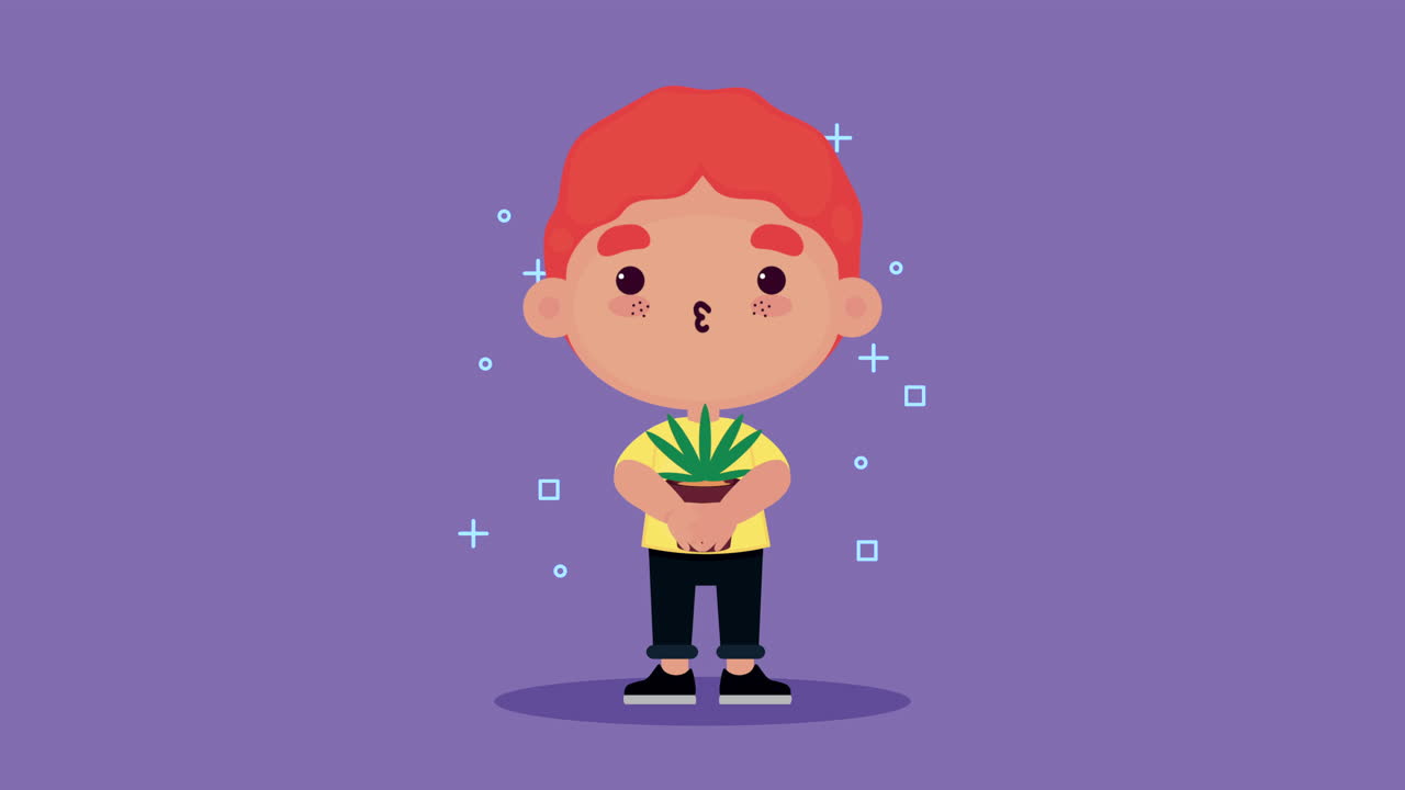 un chico lindo con una planta.