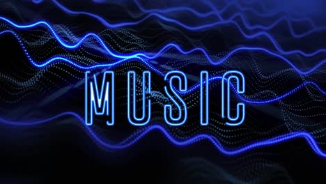 Animation-of-music-text-and-spots-over-black-background