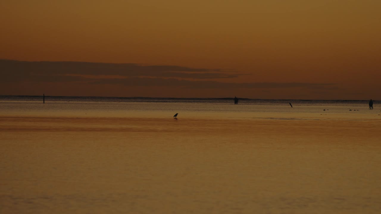 una simple toma del resplandor naranja en el cielo justo después de la puesta del sol a través de las aguas tranquilas alpenglow en el océano pacífico en oahu, hawai