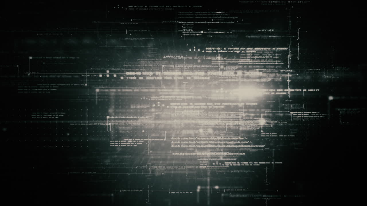 Futuristic artificial neural networks simulation, artificial intelligence deep learning performing analytic computational head up display loop background