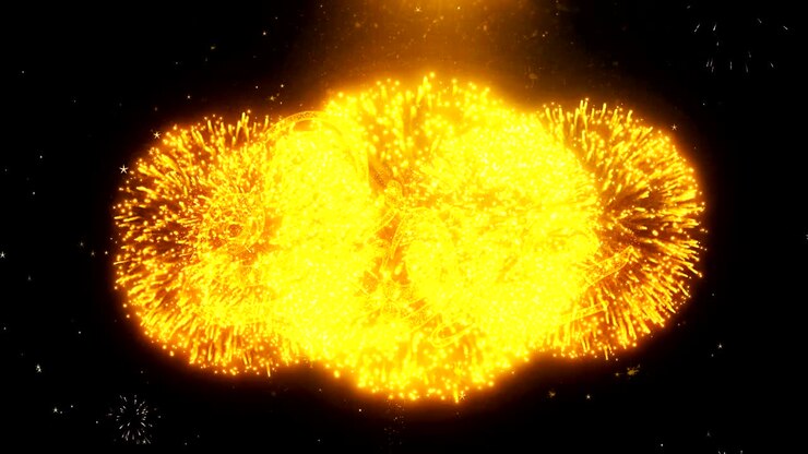 Eid Mubarak_Urdu Text Wish On Firework Display Explosion Particles.