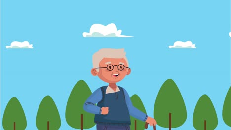 viejo lindo en el campamento personaje de animación