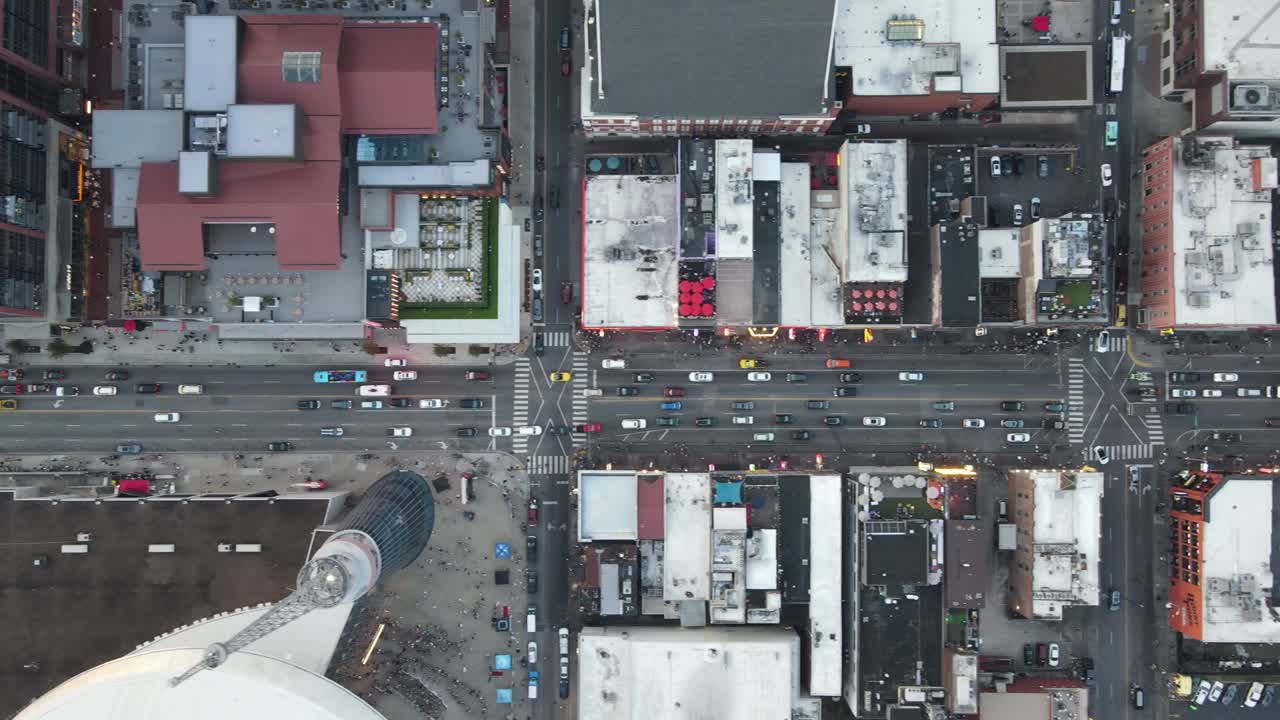 Aerial view of Nashville downtown famous bar street, Tennessee, USA