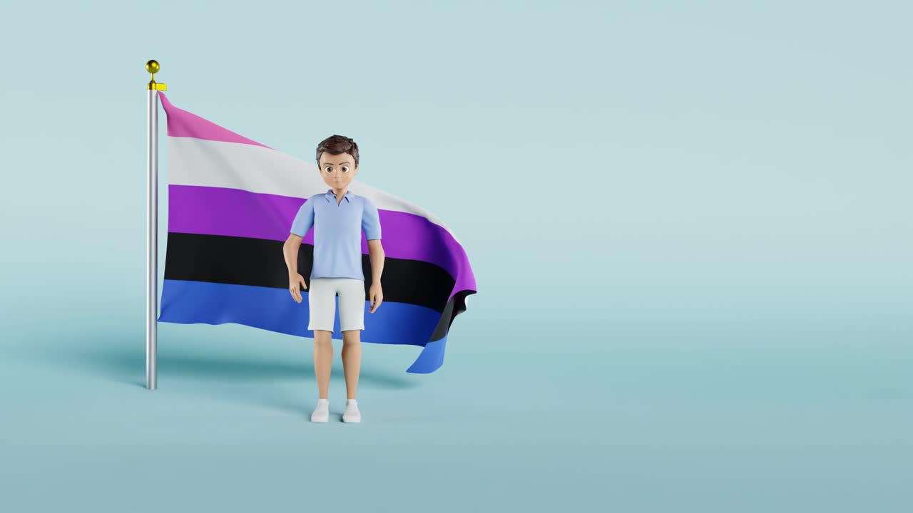 3D render of waving Gender Fluid Pride Flag against blue background