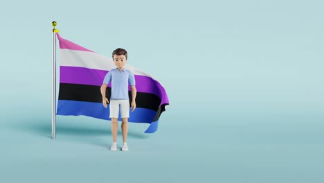 3D-Darstellung-Der-Schwenkenden-Gender-Fluid-Pride-Flagge-Vor-Blauem-Hintergrund