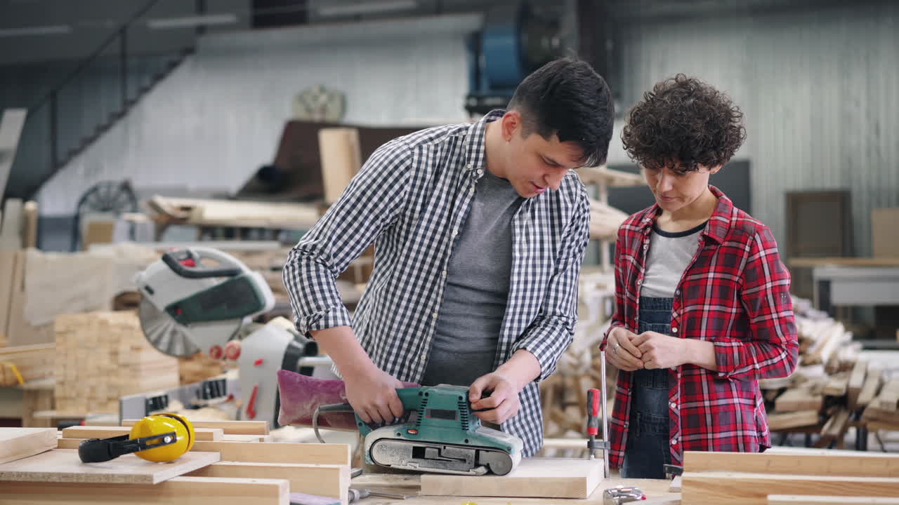 Woodworking Duo Learning Sanding Techniques