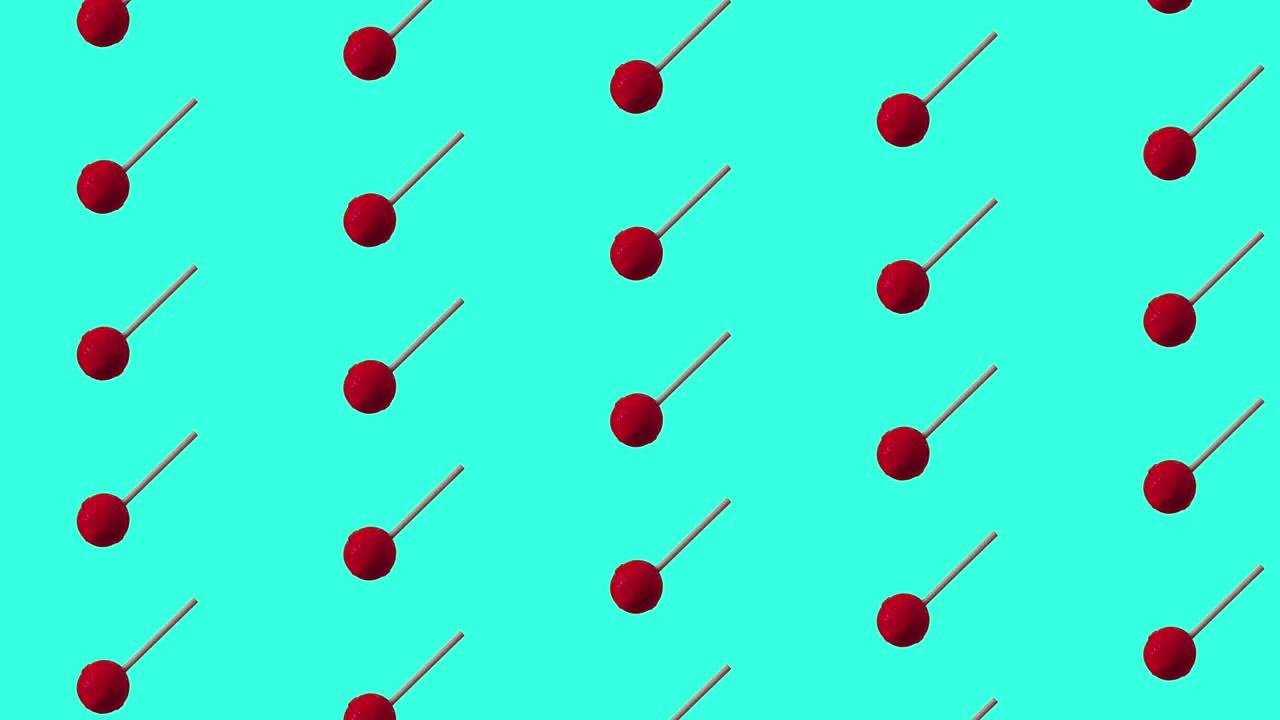 Lollipop sucker candy, rotation animation on color background. Pop art style