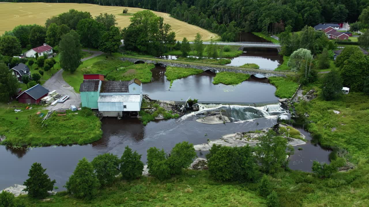 Aerial View of Dalbergsan River, Asebro, Mellerud Municipality, Dalsland, Sweden