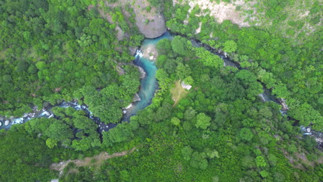 Una-Vista-Aérea-Desde-Arriba-Del-Río-Que-Discurre-A-Través-De-Un-Paisaje-Adornado-Con-Frondosos-Bosques