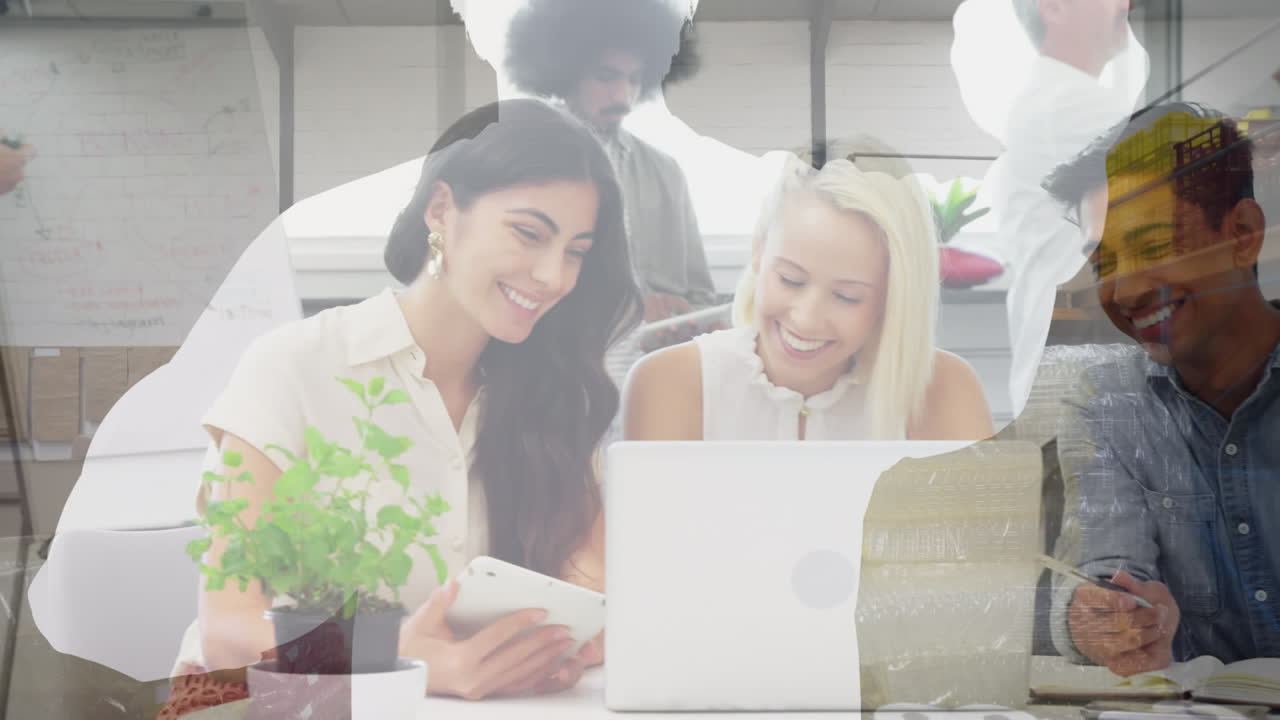 도시 풍경 위에 사업가들의 애니메이션