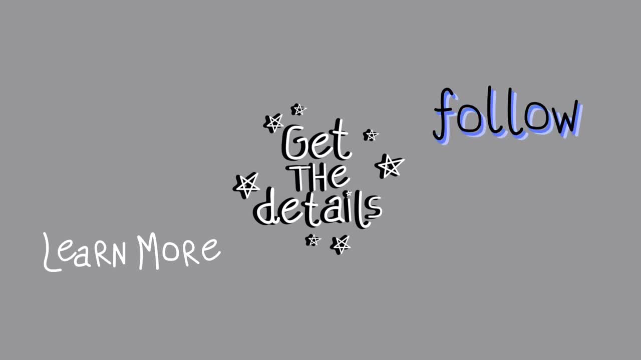 단어의 애니메이션 더 많은 것을 배우고 세부 사항을 얻고 회색 배경에서  ⁇ 박이는 것을 따르십시오.