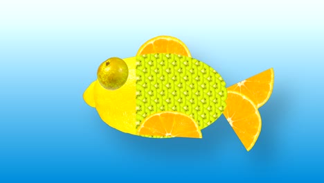 looping animated video of fish made from fruits