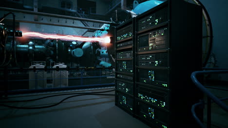 futuristic server room with powerful energy source