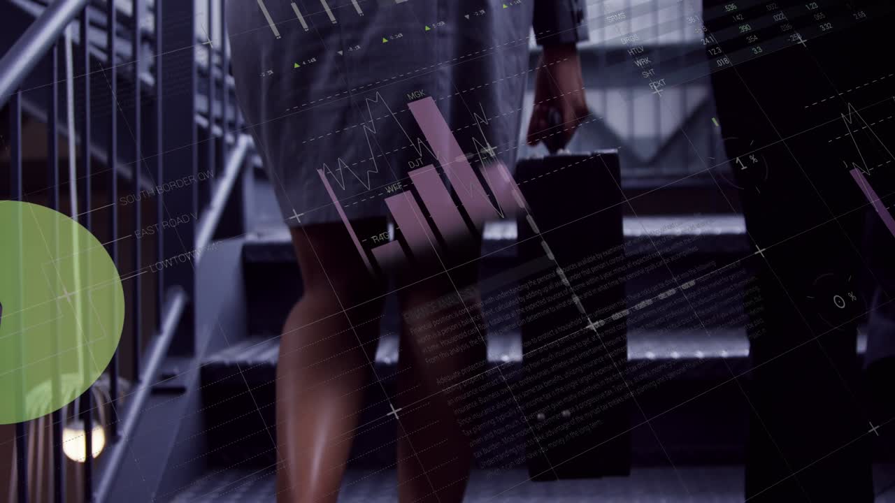 Animation of data processing over man getting out of and statistical