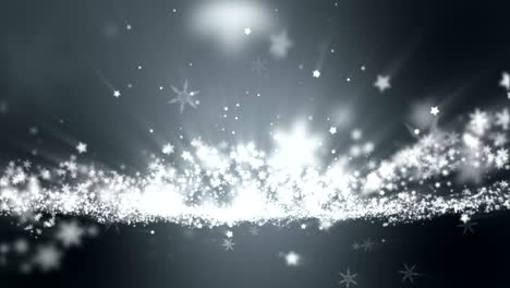 seamless loop christmas video abstract background, snowflakes with shine light beam.