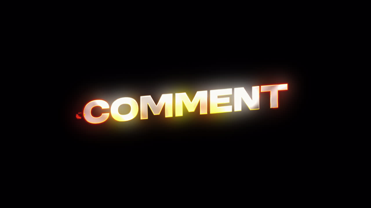Fiery Animation Reveals Glowing 3D Text 'COMMENT' on Black Background