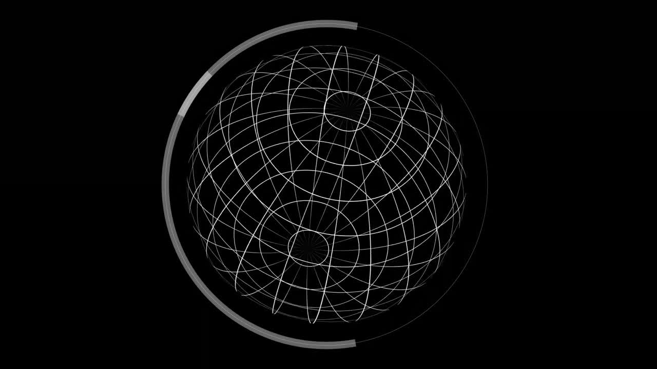 animación de un globo giratorio y procesamiento de datos sobre un fondo negro
