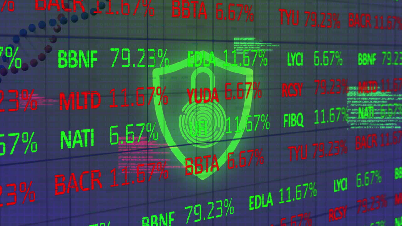 반이는 padlick 아이콘 위에 금융 데이터 처리의 애니메이션