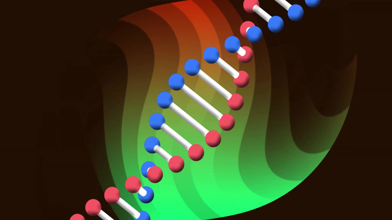 Animation of glowing light trails over dna strand spinning