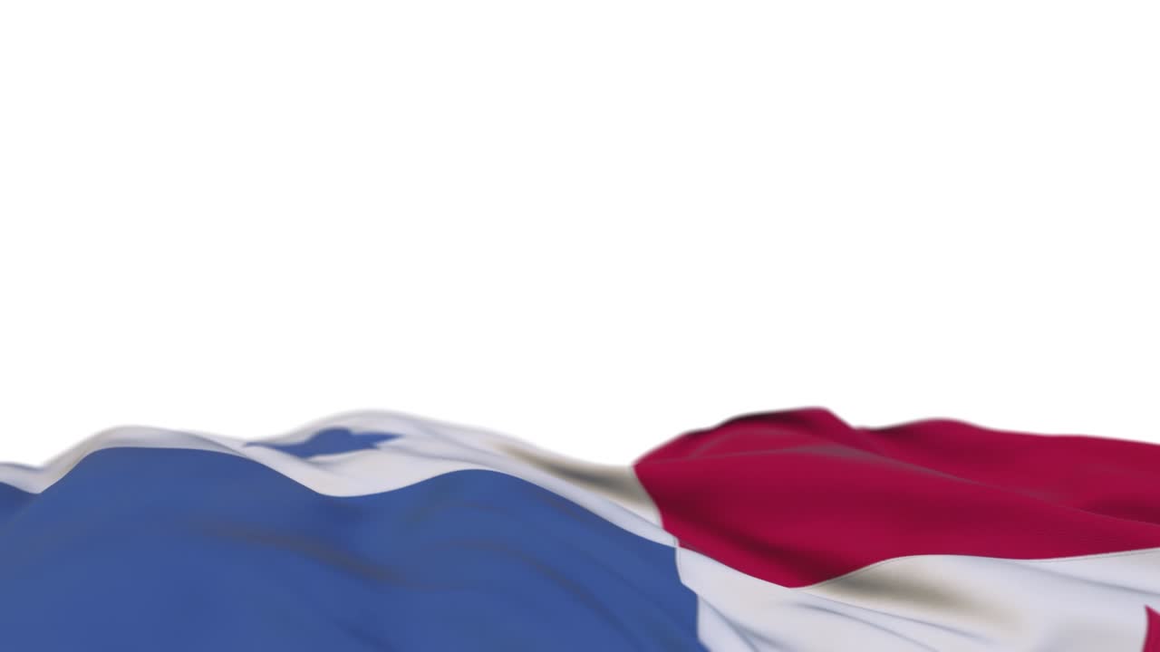 bandera de panama tejido ondeando en el bucle de viento. bordado panameño estampado bandera de tela balanceándose en la brisa. fondo blanco medio lleno. lugar para el texto. bucle de 20 segundos.