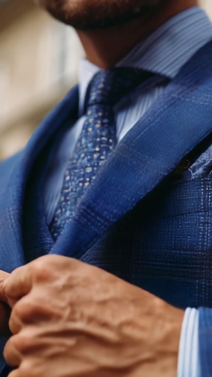 Elegant Men's Fashion: A Close-Up on Sophisticated Attire Showcasing a Blue Suit with Stylish Detailing, Perfect for Formal Occasions