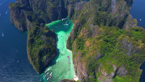 drone flying over majestic phi phi island paradise