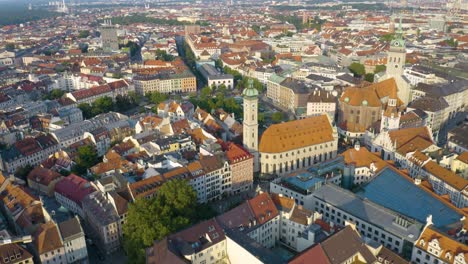 cinematic aerial view of munich's old town, st