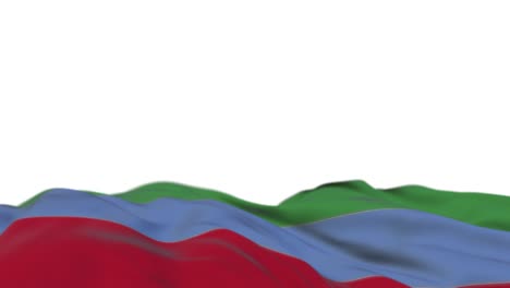 dagestan fabric flag waving on the wind loop. dagestan embroidery stitched cloth banner swaying on the breeze. half-filled white background. place for text. 20 seconds loop.