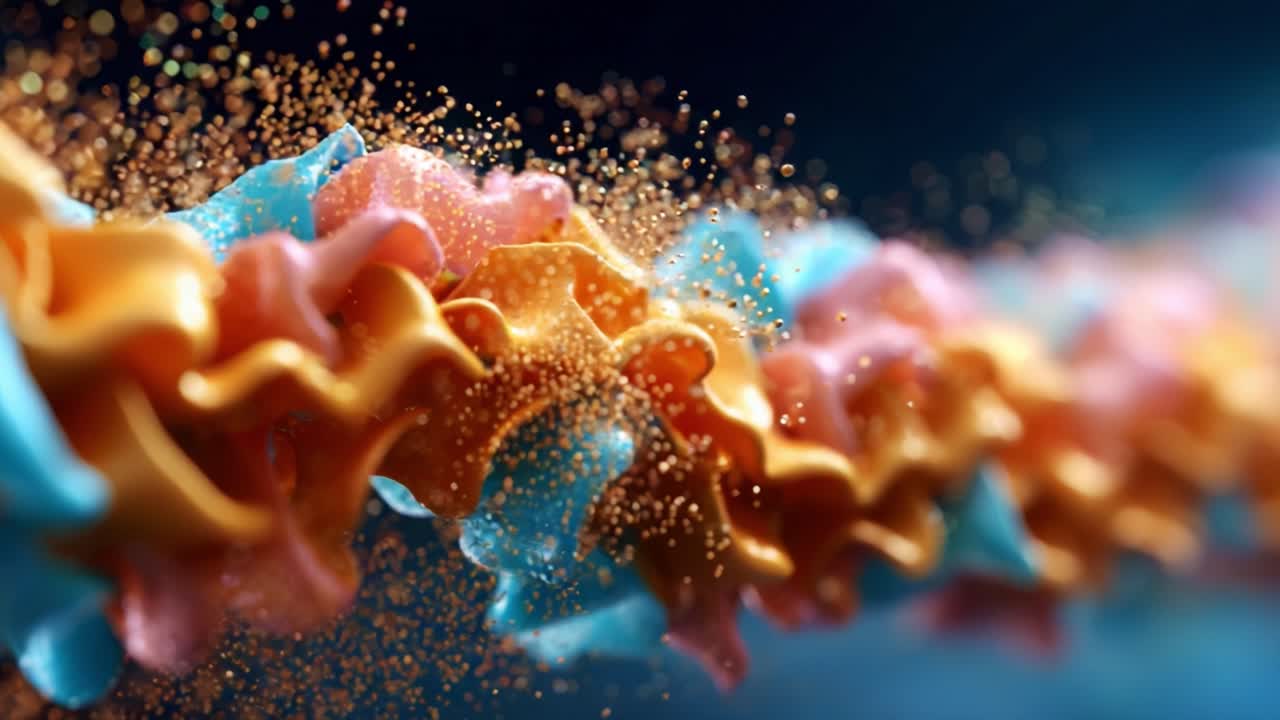 A Stunning Close-Up of a Colorful, Spiraling Structure Surrounded by Sparkling Particles, Creating a Vivid Visual Experience of Motion and Energy in a Dynamic Abstract Environment